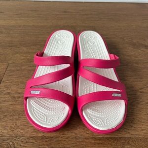 Crocs Women's Size 10 Pink White Patricia Wedge Slip-On Open Toe Rubber Sandals
